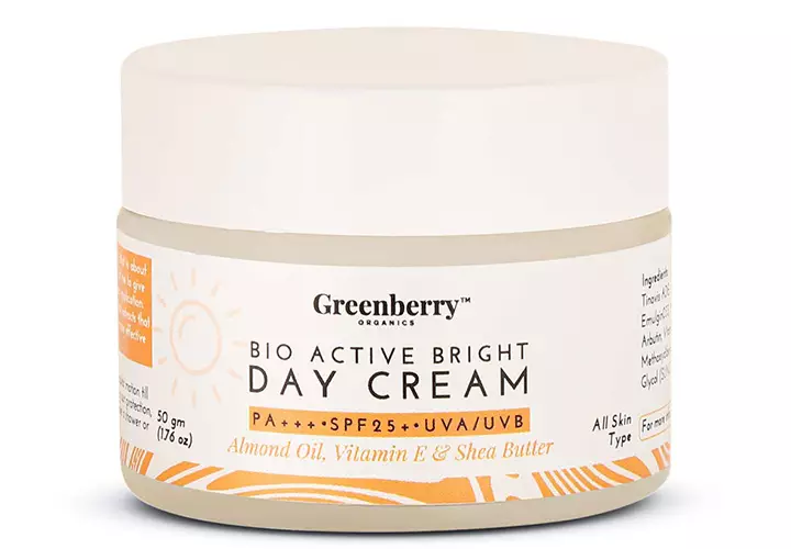 Greenberry Organics Bio Active Bright Day Cream with SPF 25 PA Best Chemical Free Moisturizers in India Top 12 Paraben, Mineral Oil & Silicone Free Moisturizer In India