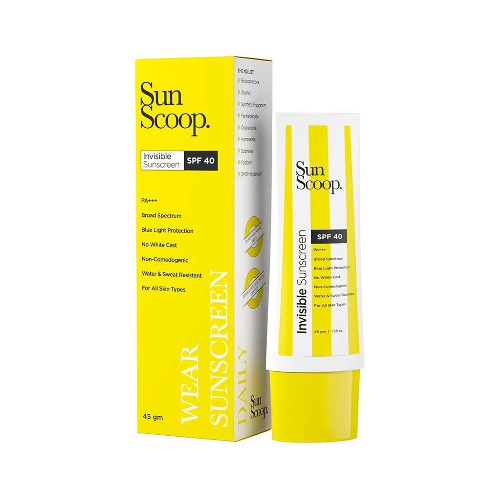 sunscoop invisible sunscreen spf 40 45g 11 Best No White Cast Sunscreen In India For Every Skin Types